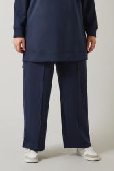 EVANS Plus Size Navy Blue Luxe Wide Leg Joggers | Evans 1