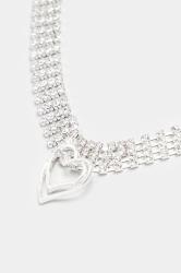 Silver Tone Diamante Heart Pendant Choker | Yours Clothing  2