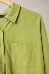 EVANS Plus Size Chartreuse Green Long Sleeve Premium Linen Shirt | Evans 9