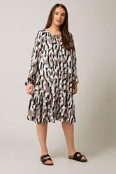 EVANS Plus Size Brown Animal Print Tiered Mini Dress | Evans 1