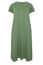 EVANS Plus Size 2 Pack Black & Khaki Green Cotton Dresses | Evans 9
