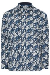 BadRhino Tailoring Big & Tall Navy Blue Premium Leaf Print Long Sleeve Shirt