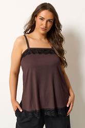 YOURS Plus Size Chocolate Brown Lace Detail Vest Top | Yours Clothing 3
