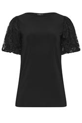 LTS Tall Black Lace Sleeve T-Shirt