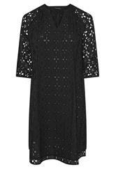 EVANS Curve Black Long Sleeve Broderie Dress