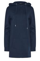 LTS Tall Navy Blue Cotton Longline Zip Hoodie