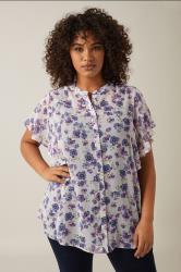 EVANS Plus Size Purple & White Floral Print Blouse | Evans  3