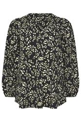 EVANS Curve Black Abstract Print Pleat Front Blouse