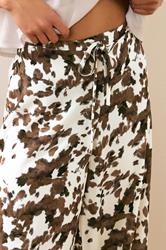 PixieGirl Petite Women's Brown Cow Print Wide Leg Trousers | PixieGirl 5