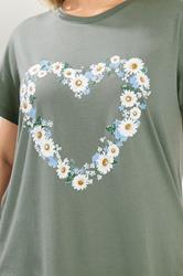 YOURS Plus Size Green Daisy Heart T-Shirt | Yours Clothing 4