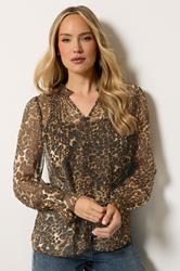 LTS Tall Women's Brown Leopard Sheer Pintuck Blouse | Long Tall Sally 3