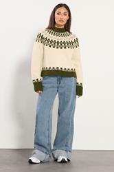 PixieGirl Petite Women's Natural Brown Fairisle Knitted Jumper | PixieGirl 2