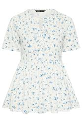 YOURS Curve Ivory White Ditsy Bow Tie Front Peplum Top