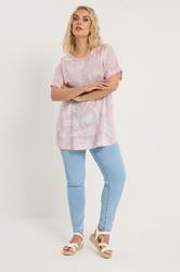 YOURS Plus Size Pink Palm Leaf Linen Boxy T-Shirt | Yours Clothing 2