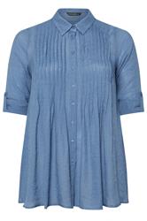 EVANS Curve Blue Pintuck Tab Sleeve Shirt