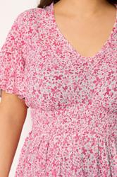 YOURS Plus Size Pink Ditsy Print Flutter Sleeve Top | Yours Clothing 4