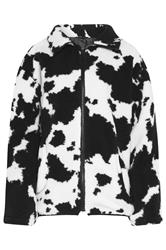 LTS Tall Black Cow Print Zip Fleece Jacket
