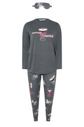 YOURS Curve Grey 'Espresso Yourself' Soft Touch Pyjama & Eye Mask Set
