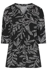 EVANS Curve Black Leaf Print Jersey Top