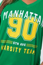 LIMITED COLLECTION Plus Size Green 'Manhattan 90' Varsity Print T-Shirt | Yours Clothing 2