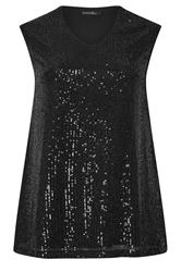 EVANS Curve Black Sequin Embellished Vest Top