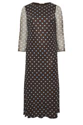 YOURS LONDON Curve Chocolate Brown & Blue Polka Dot Mesh Dress