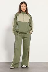 PixieGirl Petite Women's Green Colour Block Half Zip Sweatshirt | PixieGirl  1