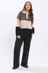 YOURS Plus Size Natural Brown Colourblock Rugby Collar Top | Yours Clothing 4