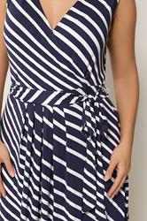 YOURS Plus Size Blue Strip Sleeveless Wrap Dress | Yours 4
