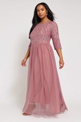 LUXE Plus Size Dark Pink Sequin Hand Embellished Maxi Dress | Yours Clothing  3