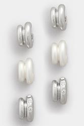 YOURSET 3 PACK Silver Tone Diamante Mini Hoop Earrings Set | Yours Clothing 3