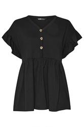 YOURS Plus Size Black Button Frill Sleeve Peplum Top | Yours Clothing 5