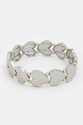 Silver Tone Textured Heart Stretch Bracelet | Yours Clothing 3