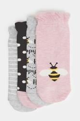 YOURSET 4 PACK Plus Size Grey & Pink Bee Print Ankle Socks | Yours Clothing 3