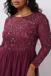 LUXE Plus Size Burgundy Red Sequin Floral Hand Embellished Maxi Dress | Yours Clothing 1