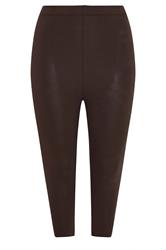 YOURS Curve Chocolate Brown Elasticated Waist Cropped Leggings