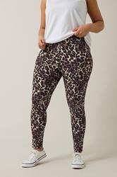 EVANS Plus Size Natural Brown Leopard Print Trousers | Evans 3