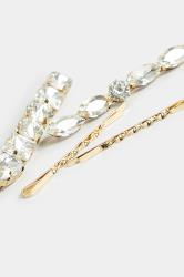YOURSET 4 PACK Gold Crystal Hairslide Set | Yours Clothing 4