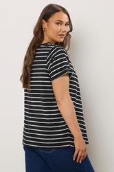 EVANS Plus Size Black Stripe Premium Cotton T-Shirt | Evans 2