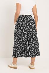 YOURS Curve Black Daisy Print Jersey Culottes | Yours Clothing 2