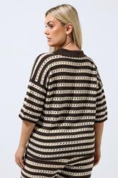 LIMITED COLLECTION Plus Size Chocolate Brown Stripe Crochet Shirt | Yours Clothing 2