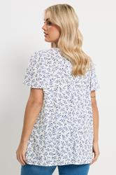 YOURS Plus Size White & Blue Leaf Print Linen Blouse | Yours Clothing 2