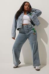 LIMITED COLLECTION Plus Size Blue Denim Palm Tree Embroidered Jeans | Yours Clothing 3