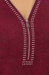 EVANS Plus Size Red Zip Front Stud Detail Top | Evans 4