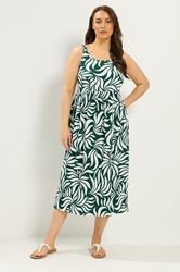 YOURS Plus Size Green Abstract Leaf Smock Dress | Yours Clothing 1