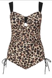 YOURS Plus Size Black Leopard Print Contrast Strap Ruched Swimsuit | Yours Clothing 9