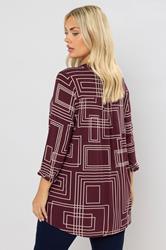 YOURS Plus Size Burgundy Red Abstract Half Placket Shirt | Yours Clothing 2