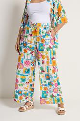 YOURS Plus Size White Mixed Print Trousers | Yours Clothing 1