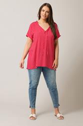 EVANS Plus Size Red Dot Print Tie Neck Blouse | Evans 1