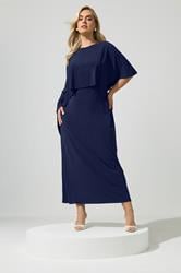 YOURS LONDON Plus Size Navy Blue Maxi Cape Dress | Yours Clothing 3